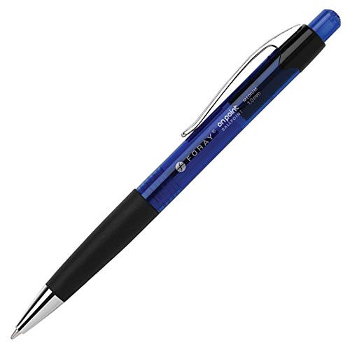 FORAY Soft-Grip Retractable Ballpoint Pens, Medium Point, 1.0 mm, Blue Barrel, Blue Ink, Pack Of 12