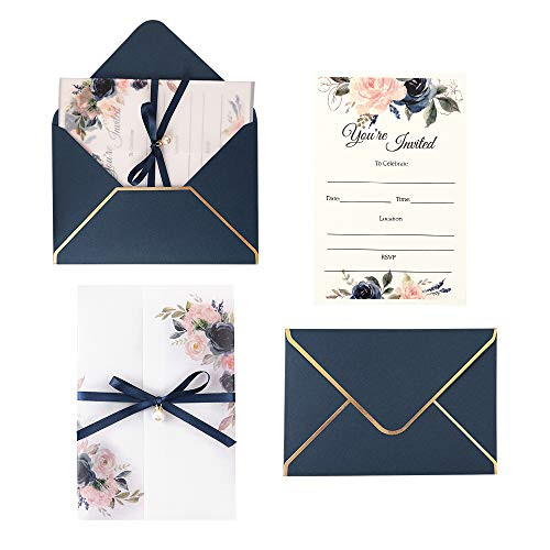 Doris Home 250 GSM 5 x7.3 inch Invitations Cards with Envelopes and Printed Inner Sheets for Bridal Shower Invite, Baby Shower Invitations, Wedding, Rehearsal Dinner Invites, CW0016 (Blue, 25pcs)