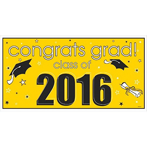 Amscan Class of 2016 Graduation Party Congrats Grad! Large Horizontal Banner Decoration, Yellow/Black, 65" x 33 1/2"