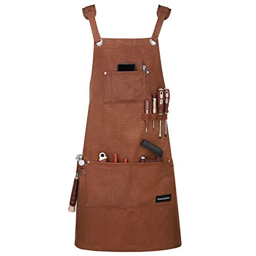 Housolution Work Apron, Premium Heavy Duty Waxed Canvas Tool Apron with Tool Pockets, Waterproof Oil-resistant, Padded Shoulder & Cross-Back Straps, Adjustable M to XXL, Brown Housolution Work Apron, Premium Heavy Duty Waxed Canvas Tool Apron with Tool Pockets, Waterproof Oil-resistant, Padded Shoulder & Cross-Back Straps, Adjustable M to XXL, Brown