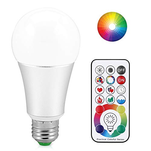 LED Smart Bulb, E27 10W RGBW Dimmable Color Changing LED Light Bulbs with Remote Control & Dual Memory Function Mood Light Bulb, Great for Home Decor, Stage, Party and More(2 Pack)