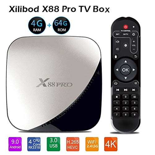 Android 9.0 TV Box 4GB RAM 64GB ROM, HDMI 2.0a for 4k@60Hz, 2.4G/5G Dual-Band WiFi, 4K VP9 H.265 1080P 4K TV Smart TV Box