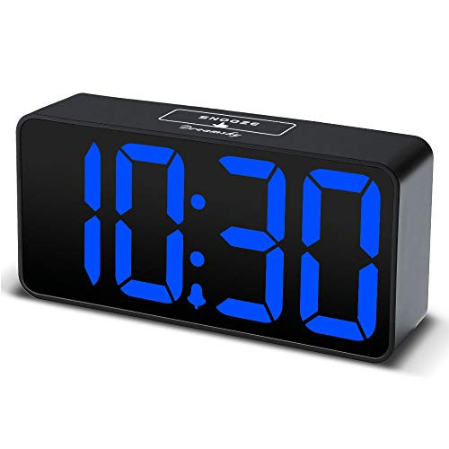 DreamSky Compact Digital Alarm Clock with USB Port for Charging, Adjustable Brightness Dimmer, Blue Bold Digit Display, Adjustable Alarm Volume, 12/24Hr, Snooze, Bedroom Desk Alarm Clock.