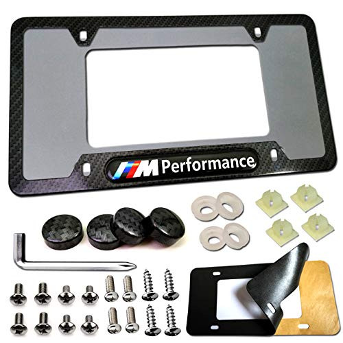License Plate Frame Carbon Fiber-1 Pack Black Aluminum License Plate Frames Metal Printing Carbon Fiber Pattern, M Performance 3D Logo for MW and Stainless Steel Plate Screws (M Performance)
