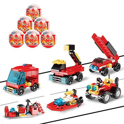 Youwo Fire Truck Surprise Egg Set City Fire Truck Building Block Easter Egg Set 6 Different Models Filled with 6 Easter Eggs Best Choice for Easter (Style A)