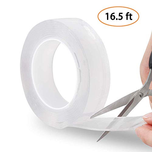 Multipurpose Magic Nano Grip Tape Reusable Removable Washable Double Sided Sticky Strips Seamless Traceless Tape Adhesive Kitchen Holder (Clear - 16.5 ft)