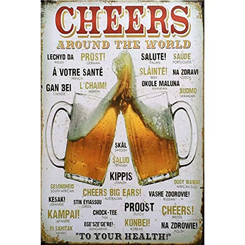 Easy Painter Cheers Bar Metal Signs Beer Tin Signs Bar Decoration 8"x12" (Beer Signs)