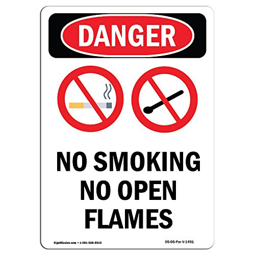 OSHA Danger Sign - No Smoking No Open Flames | Vinyl Label Decal | Protect Your Business, Construction Site, Warehouse & Shop Area |  Made in The USA
