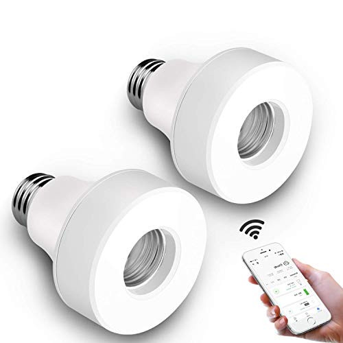 Smart Wifi Bulb Socket, Elegant Choise E27 / E26 Bulb Adapter Base Converter Wi-Fi Led Light Bulbs Timer Holder Wireless Lamp Adapter Compatible with Alexa/Google Assistant, No Hub Required (2 Pack)