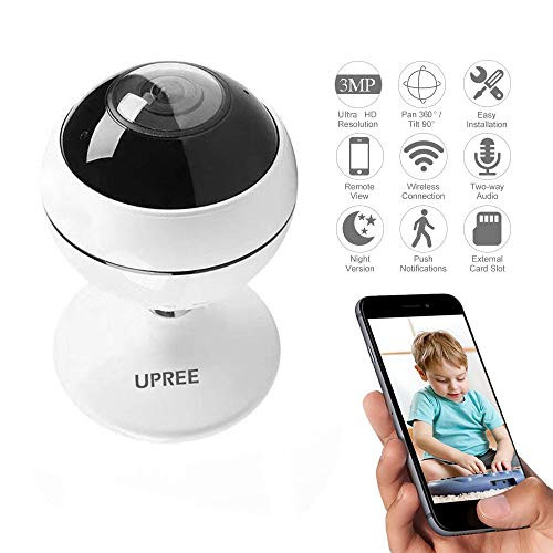 Wireless WiFi Home Security Camera,Mini 360°Fisheye Panoramic Camera WiFi IP Camera with 3MP Ultra HD,2 Way Audio,Motion Detection,Cloud Service,Night Vision for Home/Office/Baby/Pet Monitor