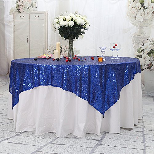 PartyDelight Sequin Tablecloth, Sequin Table Overlay, Square, 70"x70", Navy Blue