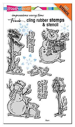 Stampendous CRS5108 Cling, Giving Snowmen W/Template Stamp Set, Rubber