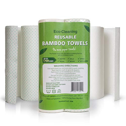Bamboo Reusable Paper Towels - Bamboo Unpaper Towels - Washable Kitchen Paper Towels - Eco Friendly, Biodegradable, No Odor - 2 Rolls, 40 Sheets, 6 Month Supply