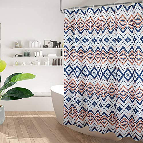 EurCross Shower Curtain 3D Geometric Blue Deer Print, Easy Care Fabric Shower Curtain with Reinforced 12pcs Buttonholes, for Bathroom Showers, Stalls and Bathtubs, 70 x 78inches, Brown/Blue