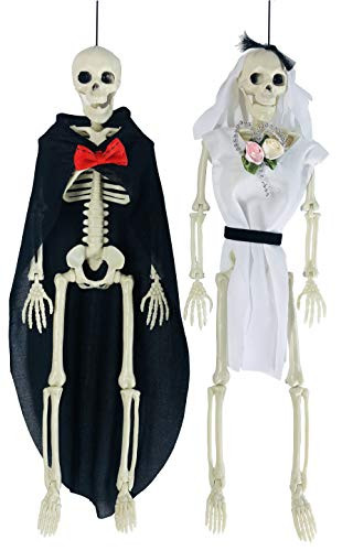 2 Sets 19" Posable Halloween Skeleton- Full Body Halloween Skeleton with Movable/Posable Joints bride and groom Accessories for Best Halloween Decoration