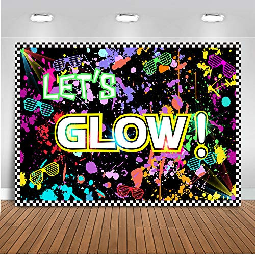 Mocsicka Glow Neon Party Backdrop 7x5ft Let's Glow Splatter Photography Background Vinyl Glowing Party Backdrops Backdrop for Pictures Neon Party Supplies