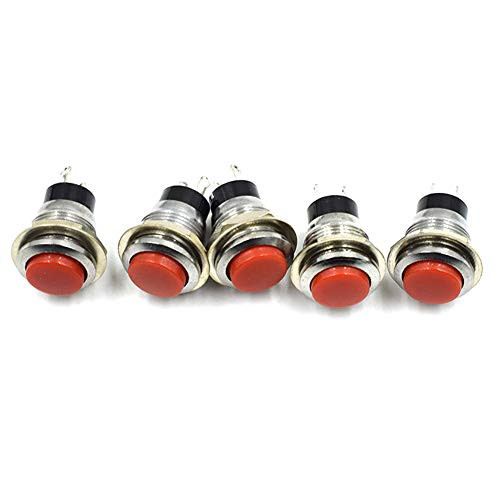 Hxchen DS-318 250V 3A/125V 6A AC 2 Pin SPST Off NO 12mm Momentary Push Button Switch (Red) - (5 Pcs)