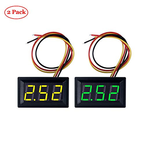 Oak-Pine 2PACK Voltmeter DC 0-100V 0.56 Inch 3 Wire LED Digital Display Panel Volt Meter Voltage (Green and Yellow)