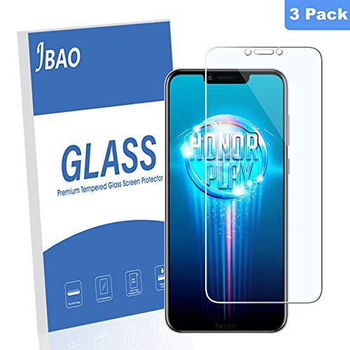 [3-Pack] Jbao Direct Huawei Honor Play Screen Protector, [Scratch Resistant][Anti-Fingerprint][Bubble Free][2.5D Arc Edge][Ultra Clear] 9H Hardness Tempered Glass for Huawei Honor Play