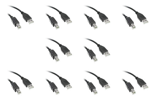USB 2.0 Printer/Device Cable, Black, Type A Male to Type B Male, 6 foot - 10 Pack