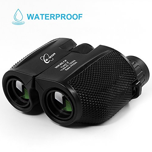 E-WOR 10X25 Compact Binoculars, Bird Binoculars with Low Light Night Vision, Rotatable Large Eyepiece High Power Binocular Easy Focus for Traveling, Hiking, Sightseeing, Hunting for Kids