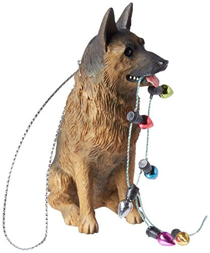Sandicast German Shepherd Holding Holiday Lights Christmas Ornament