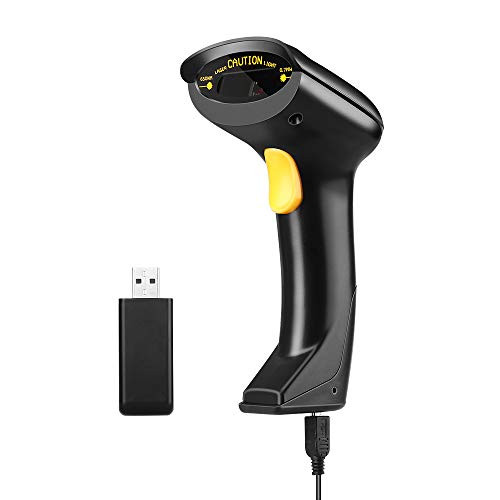 Eyoyo Wireless 1D Barcode Scanner, Handheld 2-in-1 2.4GHz Wireless & USB Wired Connection Barcode Reader 1D Image Scanner with USB Receiver Work with Computer PC POS for Warehouse Supermarket
