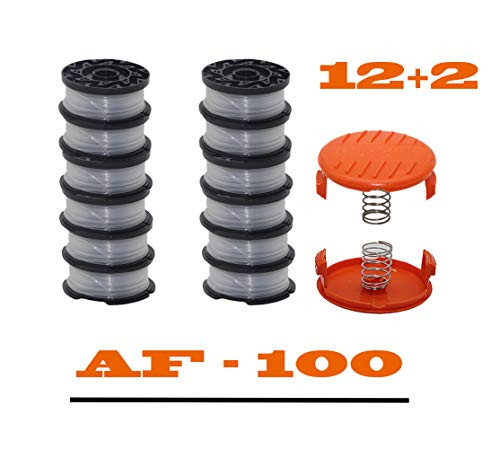 EYYH  String Trimmer Replacement Spool Line  30ft 0.065Autofeed Replacement Spools Compatible with Black+Decker AF-100 String Trimmers (12 Spools, 2 Trimmer Cap,2 Spring)