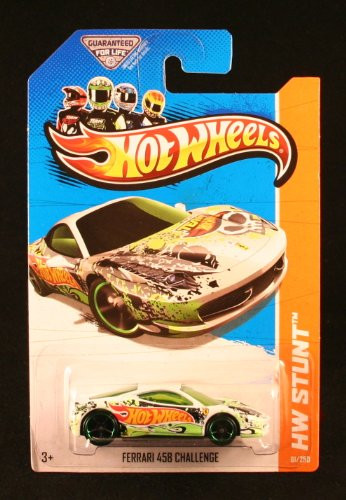 FERRARI 458 CHALLENGE (WHITE) * HW STUNT / HW DRIFT RACE * 2013 Hot Wheels Basic Car 1:64 Scale Series * Collector #81 of 250 *