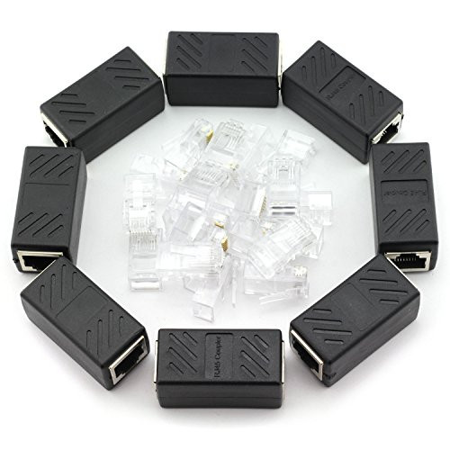 Maxmoral RJ45 Coupler,Network Cable Coupler,Ethernet Cable Extender for Cat7 Cat6 Cat6e Cat5e Cat5 Coupler with 5pcs Gold Plated Cat5e RJ45 Plugs Connector
