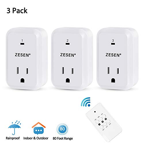ZESEN Remote Control Electrical Outlet Wireless Light Switch for Household Appliances, Up to 100 ft. Range, White (1 Remotes + 3 Outlets) Value Pack