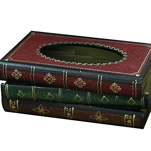 Tissue Box Cover, Elegant Wooden Antique Book Tissue Holder Dispenser Square Tissue Holder Rectangular Tissue Box Cover Wood Tissue Box (Red)