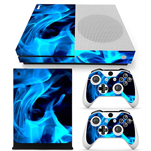 Skin Sticker Decal Cover for Xbox One Slim Console and 2 Controllers Blue Fire Design