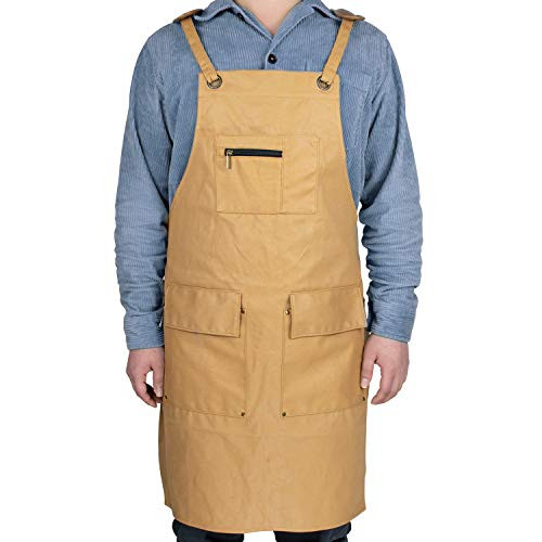 Fasmov Heavy Duty Waxed Canvas Work Apron with Tool Pockets, Cross-Back Straps Adjustable up to XXL for Men and Women Fasmov Heavy Duty Waxed Canvas Work Apron with Tool Pockets, Cross-Back Straps Adjustable up to XXL for Men and Women