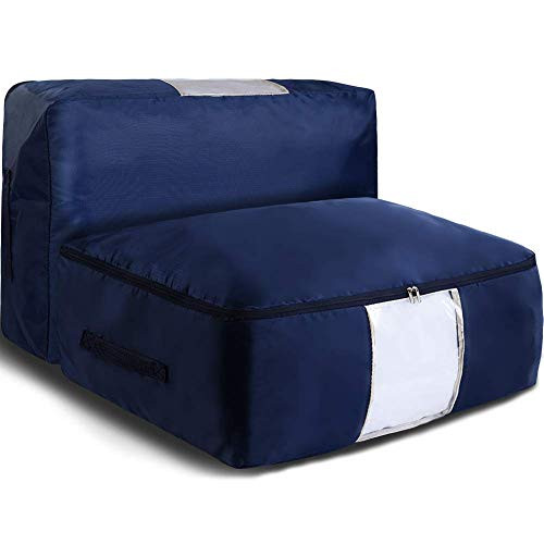 105L Large Capacity 2 Pcs Oxford Fabric Storage Bags for Comforters, Blankets, Duvets, Clothes, Quilts, Pillows, Sweaters, Bedding, Moistureproof, Navy Blue