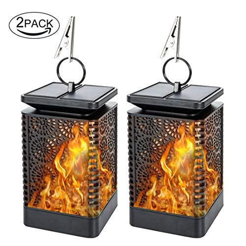 2 Pack - Solar Flame Lantern Lights Waterproof Outdoor Hanging Lantern Solar Powered for Garden Patio Deck Yard Path