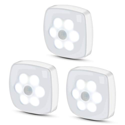 Motion Sensor Stick On Light,Wireless Battery Powered LED Night Lights Stick-Anywhere, Closet Light, Wall Light for Bedroom, Bathroom, Kitchen, Hallway, Stairs, Energy Efficient, 3-Pack