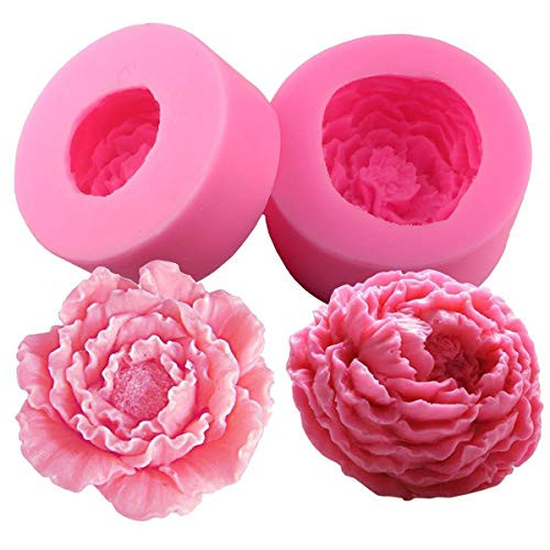 Fewo 3D Peony Flower Silicone Soap Molds Candle Molds Peonies Fimo Clay Mould Cake Decorating Silicone Jello Sugar Chocolate Fondant Molds (Set of 2)