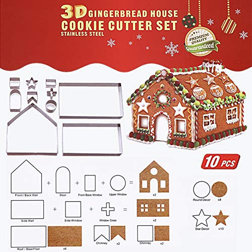 Palksky?Set of 10?3D CHRISTMAS House Cookie Cutter Set-Bake Your Own Small Gingerbread House Kit,Chocolate House, Haunted House?Gift Box Packaging