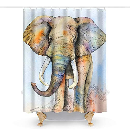 Final Friday Elephant Cute Fabric Shower Curtain Sets Bathroom Decor with Hooks Waterproof Washable 72 x 72 inches, Brown Blue