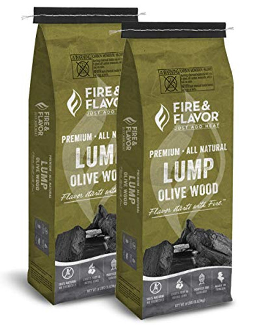 Fire & Flavor Premium All Natural Olive Wood Lump Charcoal 2 Pack