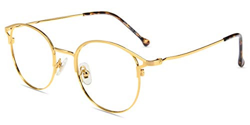 Firmoo Blue Light Blocking Glasses, Cateye Computer Glasses(Anti Eyestrain), Gold Eyeglass Frames for Women