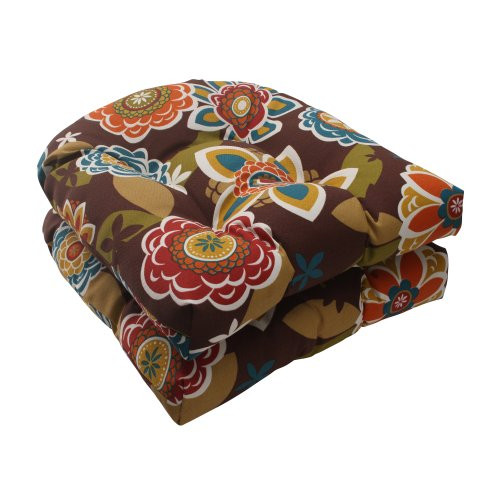 Pillow Perfect Indoor/Outdoor Annie Wicker Seat Cushion, Chocolate, Set of 2