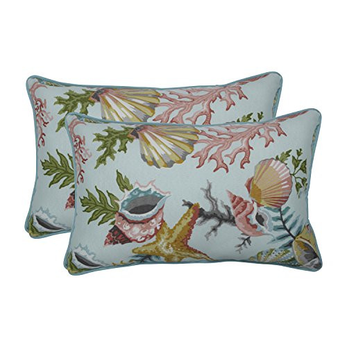 Pillow Perfect Outdoor | Indoor Grantoli Seamist Rectangular Throw Pillow (Set of 2), Blue