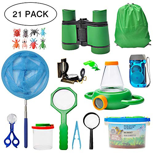 Outdoor Exploration Kit 21pcs Nature Explorer Kids Adventurer Kit for Children- Binoculars, Compass, Magnifying Glass, Insect Viewer, Butterfly Net, Bug Toys, Outside Educational Toys Hiking Camping Outdoor Exploration Kit 21pcs Nature Explorer Kids Adventurer Kit for Children- Binoculars, Compass, Magnifying Glass, Insect Viewer, Butterfly Net, Bug Toys, Outside Educational Toys Hiking Camping