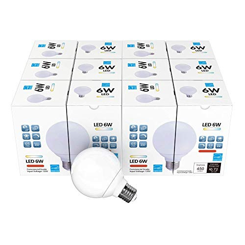 12 Pack LED G25 Vanity Globe Light Bulb - DIMMABLE - 6W (40 Watt Equivalent) Bright White (5000K) Shatter Resistant Energy Star E26 Base 450 Lumens