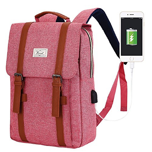 TEIMOSE Vintage Laptop Backpack for Women Men,School College Backpack with USB Charging Port Fashion Backpack Fits 15 inch Notebook (Pink)