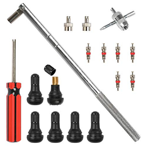 FOCCTS Tire Valve Stem Tool Remover & Installation, 6 Pcs TR412 Snap-in Valve Stems with Valve Stem Cores, 1 Pcs Single Head Tire Valve Core Remover Installer Tool