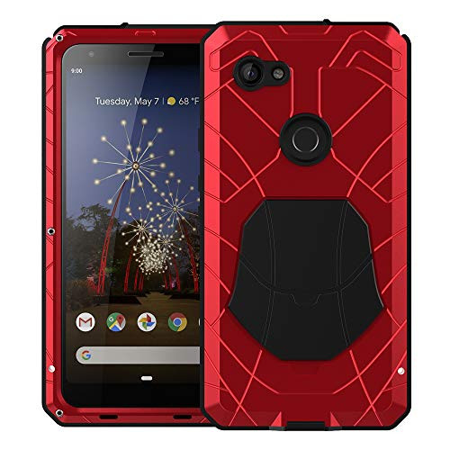Google Pixel 3a Case, Foluu Hybrid Armor Aluminum Metal Shockproof Bumper Frame Case Soft Rubber Silicone Military Heavy Duty Hard Case for Google Pixel 3a 5.6 Inch 2019 (Red)