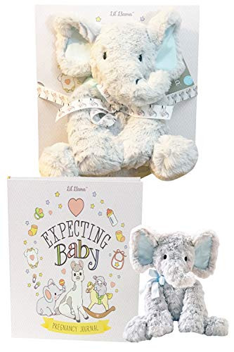 Lil Llama Pregnancy Journal, Hardcover w/Gift Box Sleeve + Plush Animal Gift Set (Lil Elephant)